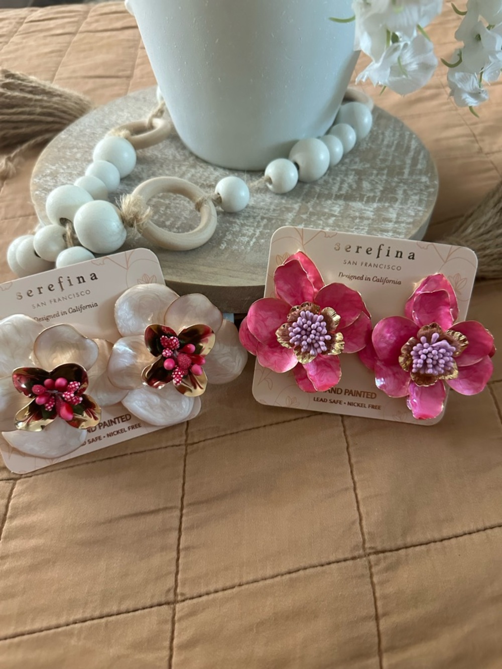 Serefina Pink Floral Statement Earrings - Hand-Painted Women's Accessories